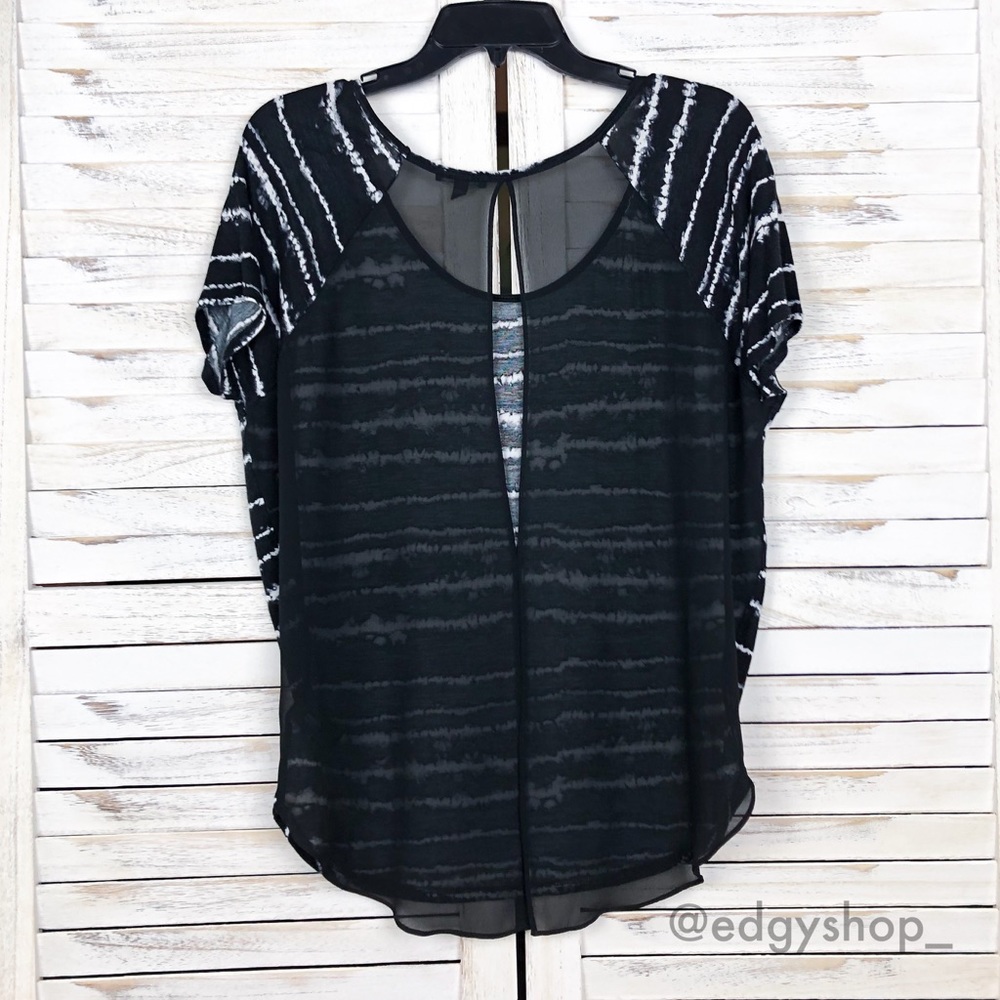 Express | Chiffon Back Watercolor Stripe Top - Picture 3 of 5